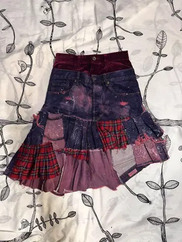 플레어 스커트 패치워크 데님