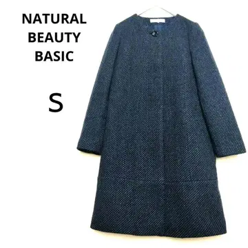 새상품급 NATURAL BEAUTY BASIC S 네이비 노카라 롱 코트