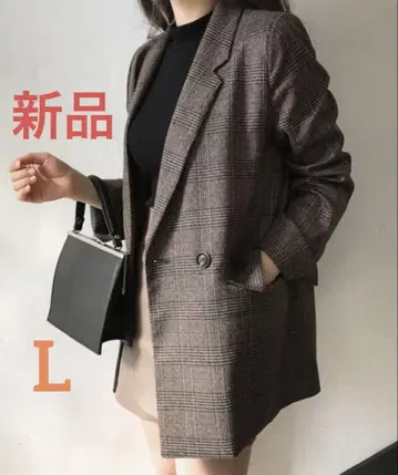 [새상품] 글렌체크 더블 브레스트 자켓 브라운 L