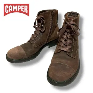 새상품급 캠퍼 레이스업 부츠 사이드 지퍼 스트레이트 팁 가죽