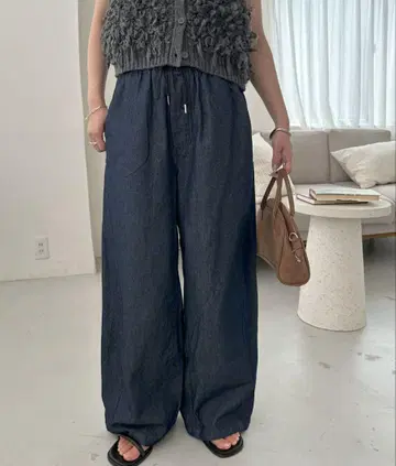 Discoat 라이트 온스 데님 이지 와이드 팬츠