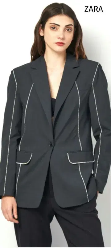 다크 그레이 테일러드 자켓 화이트 스티치