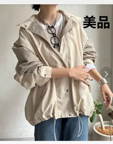 doudou 나일론 후드 부착 베이지 자켓 아우터
