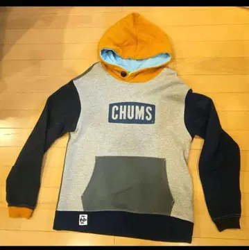 CHUMS 후드 부착 후드티 그레이 오렌지 네이비