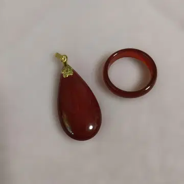 붉은 마노 눈물형 펜던트와 반지 세트 카넬리안