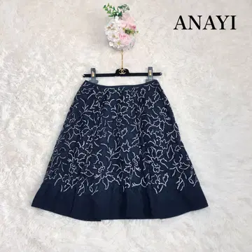 아나이 린넨 웨딩 레이스 자수 스커트 꽃무늬 보타니컬 시스루 레이스