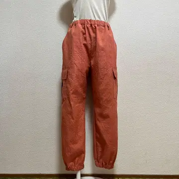 기모노 리메이크 (조거 팬츠, 카고 팬츠)  순수 실크 다크 오렌지