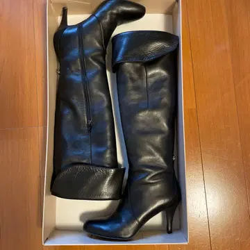 블랙 가죽 접이식 롱 부츠 롱 부츠 오데뜨 앤 오딜