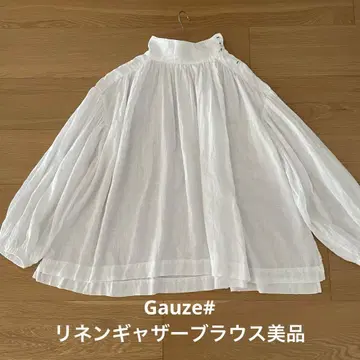 Gauze# 스탠드 카라 개더 블라우스 린넨