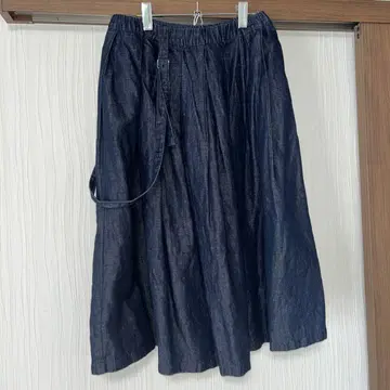 다크 블루 롱 스커트 허리밴딩