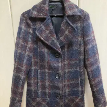BENETTON 체크 무늬 체스터 코트