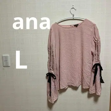 [성숙/러블리] ana 핑크 셔링 소매 리본 블라우스 L