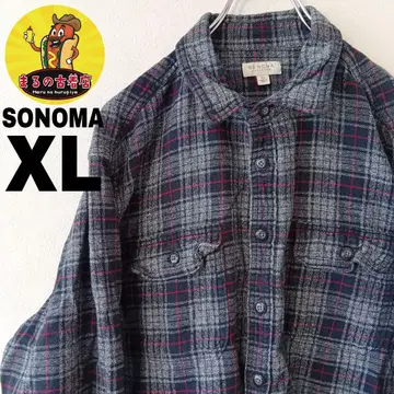 USA 구제 의류 SONOMA 플란넬 셔츠 XL 네이비 레드 옴브레 체크