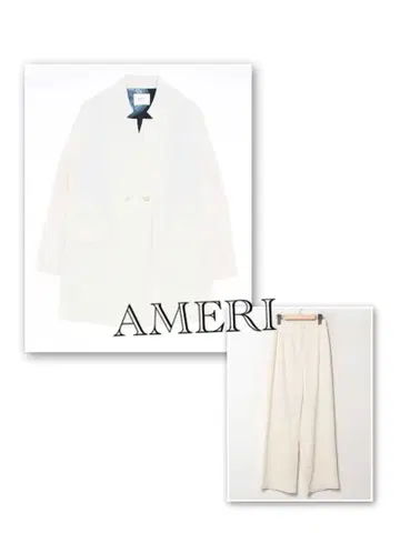 AMERI 화이트 노카라 자켓 슬랙스 팬츠
