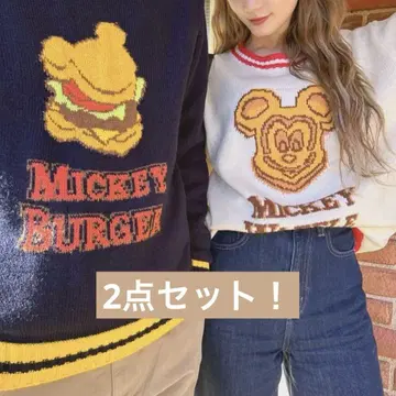 Disney 햄버거 와플 긴팔 니트