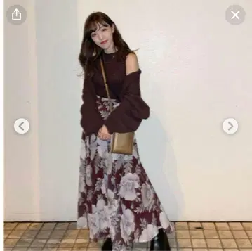 COCO DEAL 코코딜 플레어 롱 스커트 버건디 꽃무늬