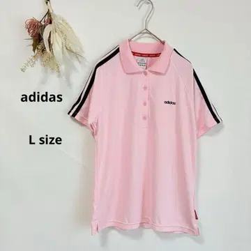 아디다스 adidas 피케 셔츠 반팔 핑크 L 일본제 스포츠 웨어