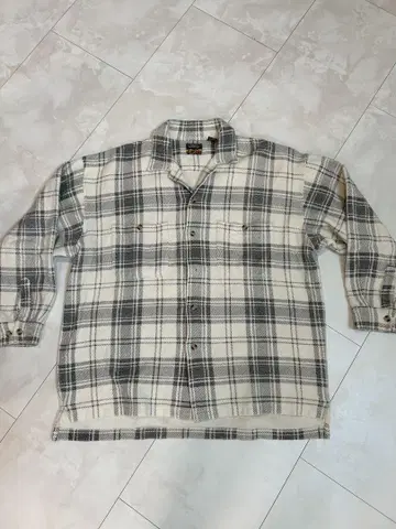 90s Sierra 오픈 카라 체크 무늬 플란넬 셔츠 L 사이즈