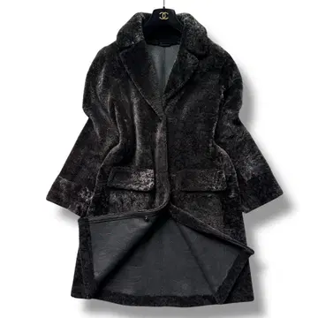 컨디션 최상 타에아시다 무스탕 코트 양가죽 롱 보아 블랙 여성용