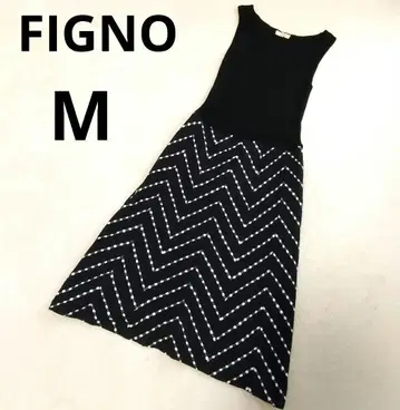 M 일본제 FIGNO 롱 원피스 블랙 네이비 슬리브리스 패턴 맥시 길이