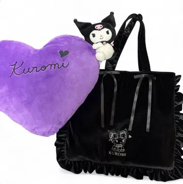산리오 쿠로미 봉제 인형 포함 하트 쿠션 & 토트백 세트!