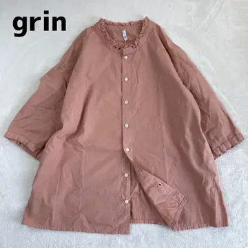 grin 코튼 프릴 셔츠 더스티 핑크 스탠드 카라 셔츠