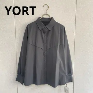 YORT 셔츠 긴팔 방주름 그레이