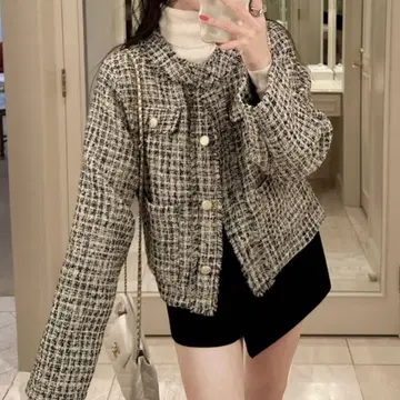 트위드 노카라 자켓 GRL 그레일