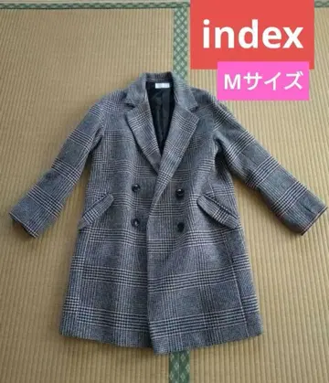 체크 무늬 더블 브레스트 롱 코트
