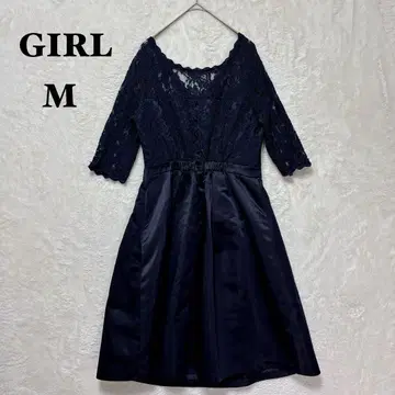 GIRL 드레스 원피스 M 네이비 레이스 꽃무늬 파티 포멀 무릎 기장