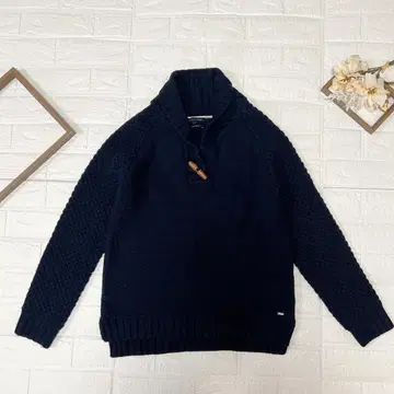 TOMMY HILFIGER 카라 부착 니트 스웨터 네이비 울 M 사이즈