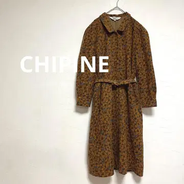CHIPINE 레트로 원피스 오렌지 브라운 꽃무늬 여성용 L