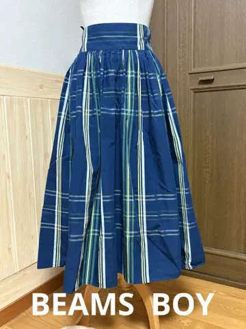 새상품급 BEAMS BOY 체크 롱 개더 스커트