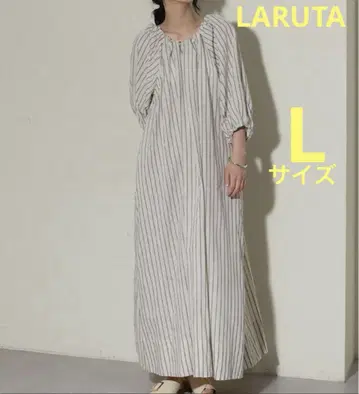 LARUTA 라루타 백리본 볼륨 원피스 스트라이프 L 미사용