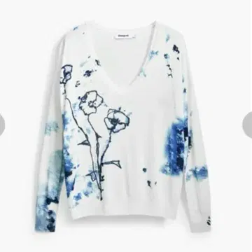 desigual 포피 패턴 디자인 긴팔 V넥 스웨터