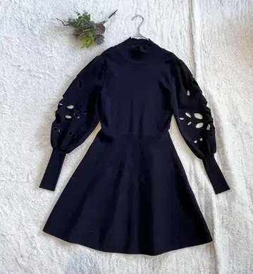 자라 ZARA 새상품급 니트 드레스 원피스 하이넥 컷워크 레이스