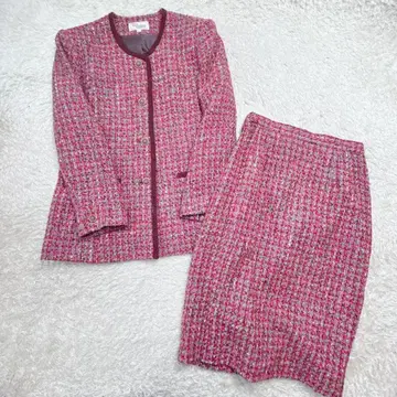 울 x 실크 혼방 트위드 셋업 vintage 쇼와 레트로 스커트 수트