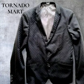 TORNADO MART 자켓 스트라이프 광택 본절 수트 스타일 블랙