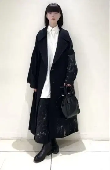 y's 2 23AW 니들 가공 헤링본 울 와이드 팬츠 블랙