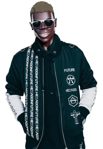 hexagon 자수 프린트 블루종