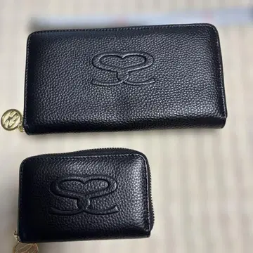 블랙 가죽 장지갑과 동전 지갑 세트 사보이