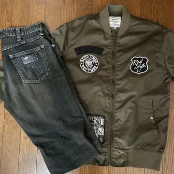 아메카지 셋업 카키 MA-1 Wrangler 데님