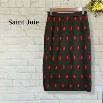 상디 타이트 스커트 내로우 스커트 울 100% 카키 페이즐리 무늬