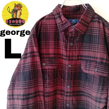 USA 구제 의류 george 플란넬 셔츠 L 브라운 블랙 체크
