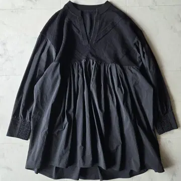 엘렌딕 케이블 넥 믹스 튜닉 블라우스 루즈핏 블랙