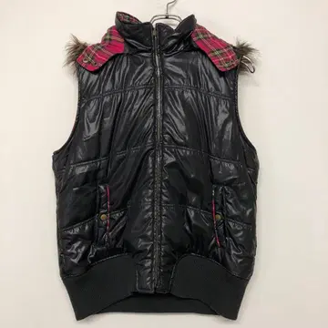 Y2K 구제 의류 인조 모피 트리밍 후드 부착 패딩 집업 베스트