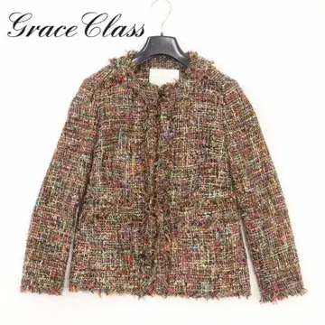 B7954 그레이스 클래스 라메 네프 트위드 노카라 자켓 36