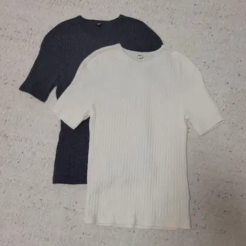 UNIQLO 3D 메리노 리브 크루넥 스웨터 5부 소매 2장 세트