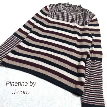 Pinetina by J-com 캐시미어 100% 보더 니트 하이넥