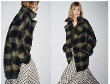 ZARA 체크 무늬 울 혼방 코트 L 사이즈